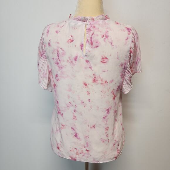 Nine West Pleated Ruffle Sleeve Blouse Size L Pink Chiffon Wearable Art Career - Picture 3 of 15
